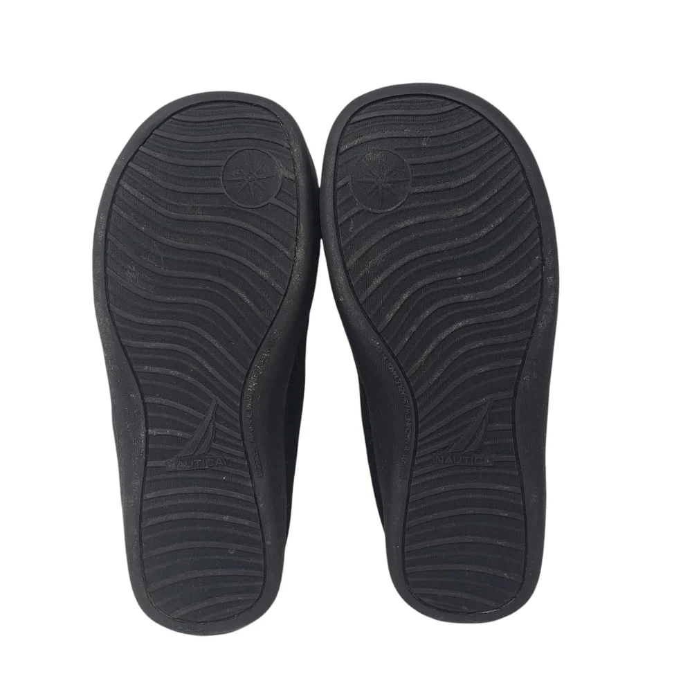 Nautica Black Slippers Lined Shoes Mens Size 6 Women 7.5 Rubber Soles Warm Comfy